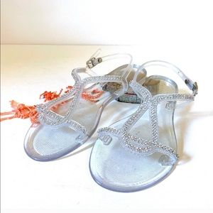 Rhinestone silver clear sandal flat jellies